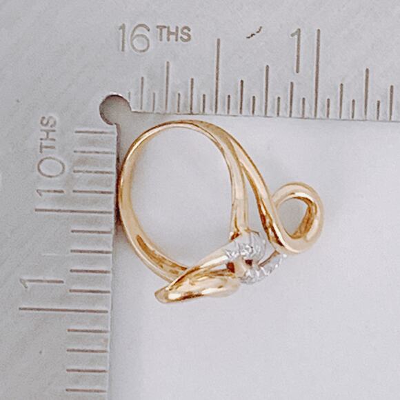 14K Gold Mid Century Diamond Cocktail Ring Retro Swirl Design VTG Ring, 50s 60s - Picture 10 of 16